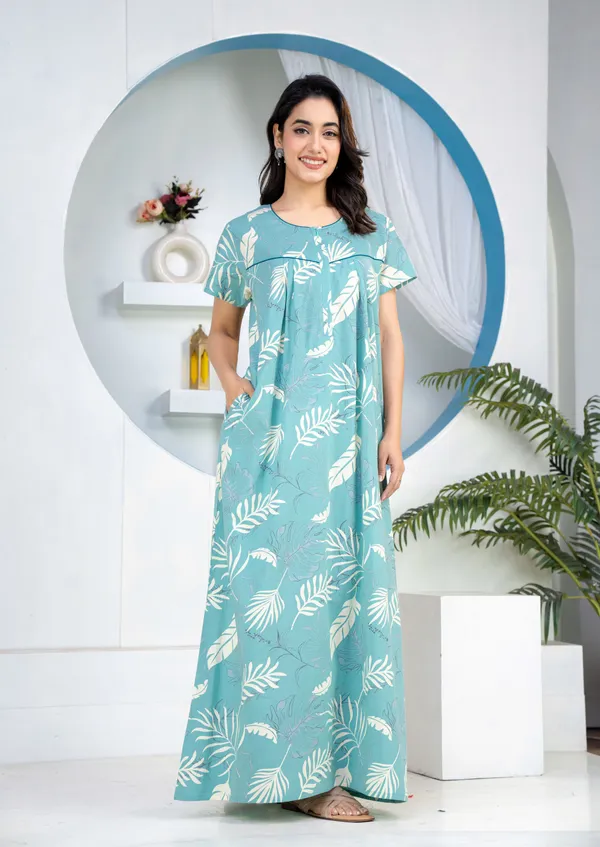 Plum-Leaf-Sea_Green_Discharge-Print_Pure_Cotton_NightGown