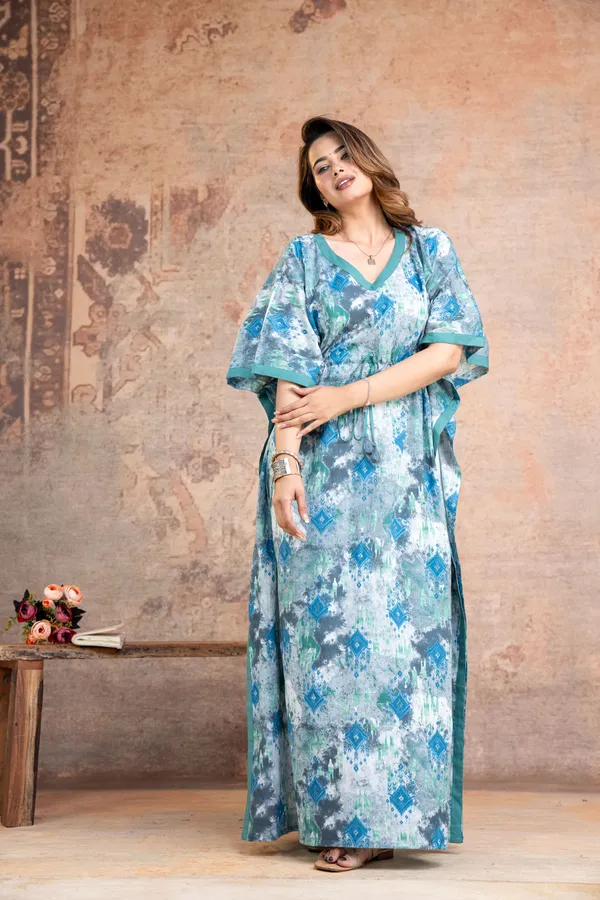 Ikkat_Blue_Grey_LoungeWear_Pure_Cotton_Kaftan