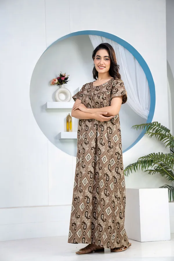 Ikkat-Kairy-Coffee_Discharge-Print_Pure_Cotton_NightGown