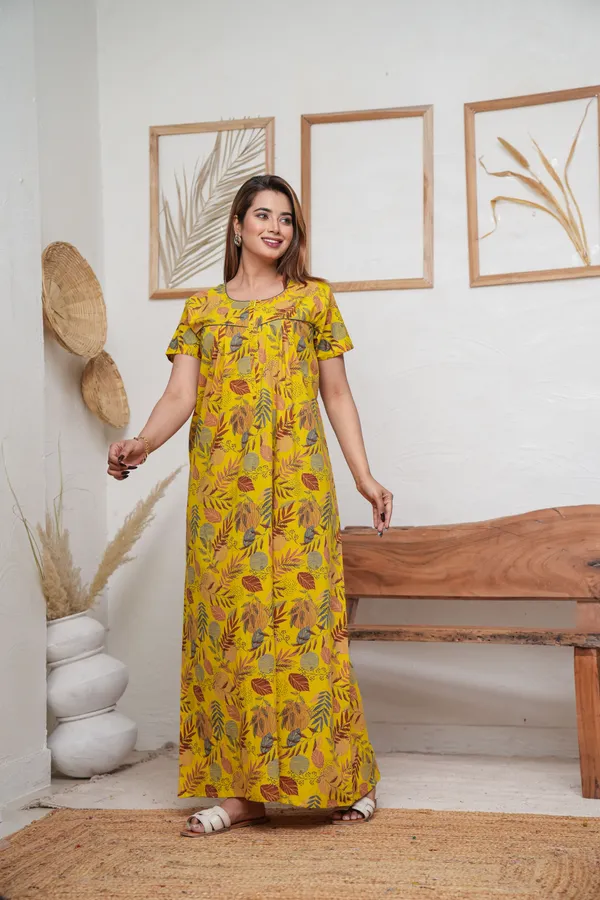 Linning_Leaves_Yellow_Discharge-Print_Pure_Cotton_NightGown