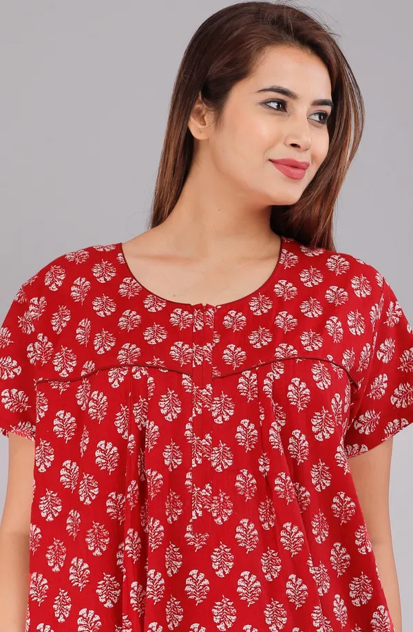 Gulmohar-Red_Procian-Print_Pure_Cotton_NightGown
