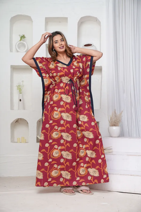 Poppy_Flower-_Maroon_LoungeWear_Pure_Cotton_Kaftan