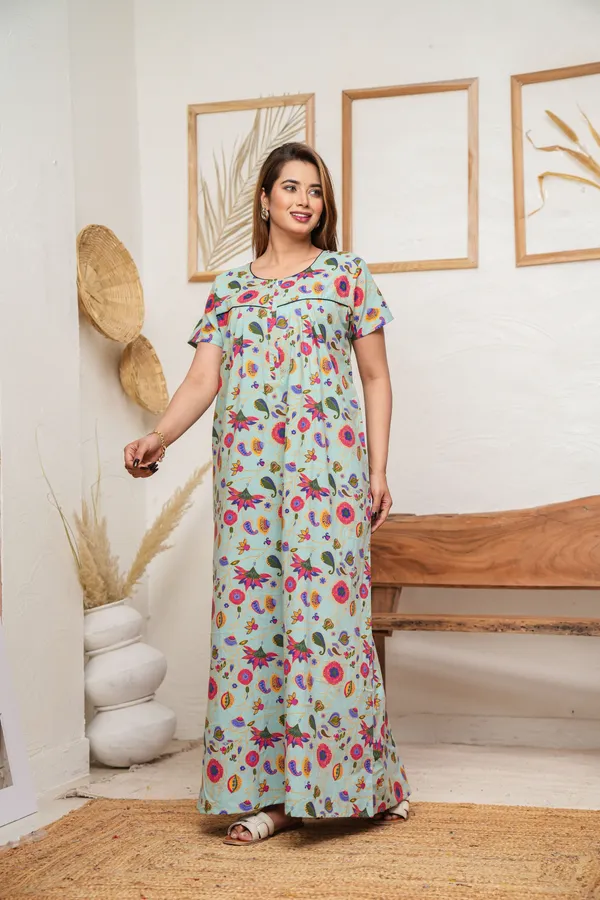 Paisely_Flower_Pista_Discharge-Print_Pure_Cotton_NightGown