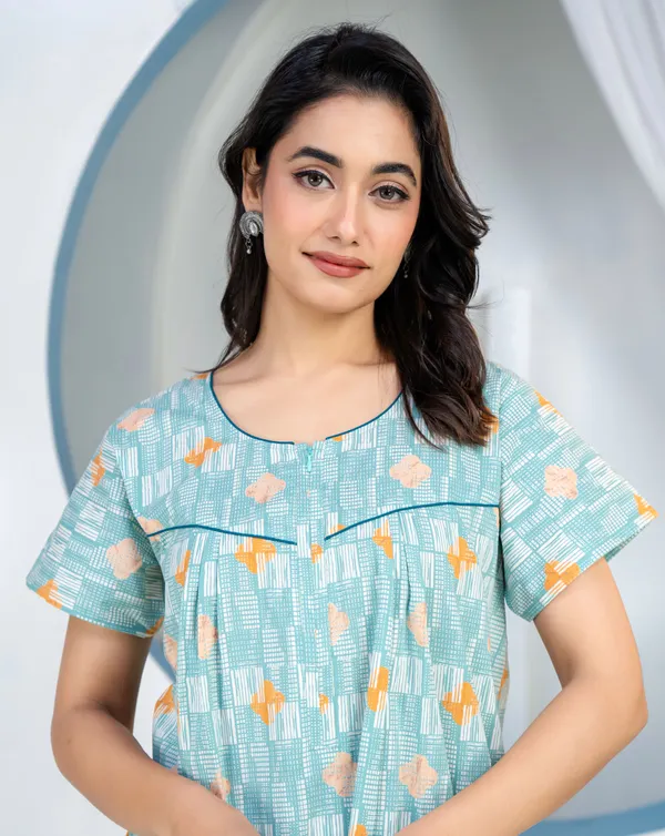 Grid-Buta-Sea-Green_Discharge-Print_Pure_Cotton_NightGown
