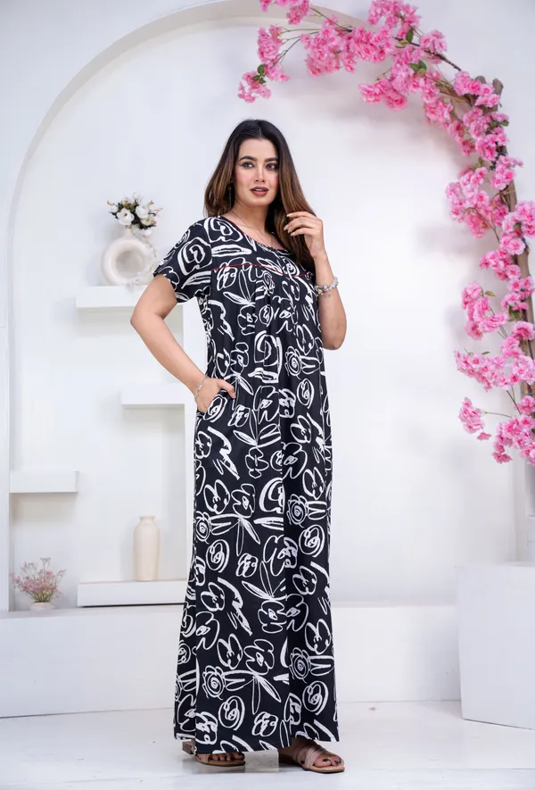 Doodle-Black_Procian-Print_Pure_Cotton_NightGown
