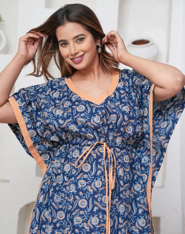 Orange_Flower-Blue_LoungeWear_Pure_Cotton_Kaftan