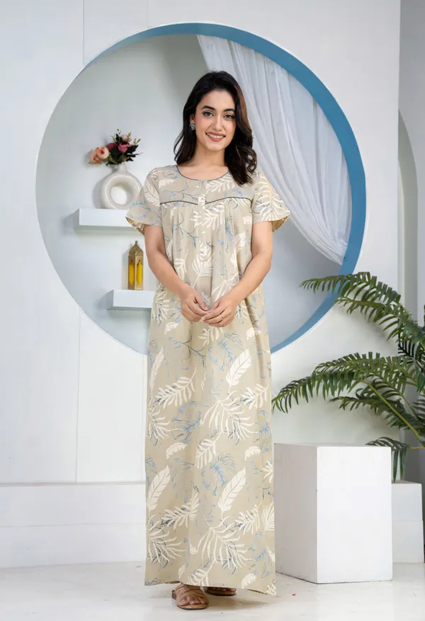 Plum-Leaf-Grey_Discharge-Print_Pure_Cotton_NightGown