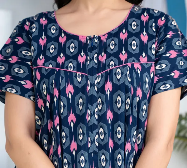 Ikkat-Diamond-Navy-Blue_Discharge-Print_Pure_Cotton_NightGown