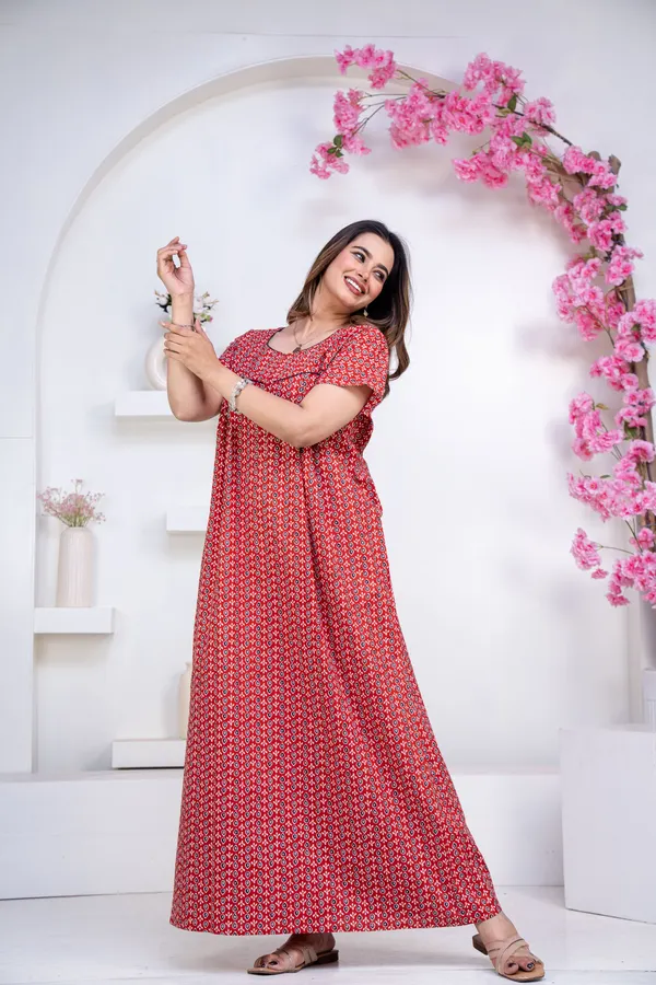 Drop-Buti-Red_Procian-Print_Pure_Cotton_NightGown