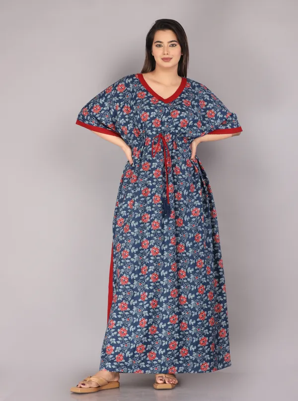 Ice_Flower-Navy_Blue_LoungeWear_Pure_Cotton_Kaftan