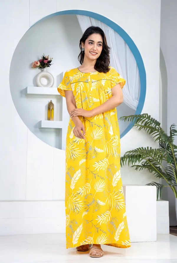 Plum-Leaf-Yellow_Discharge-Print_Pure_Cotton_NightGown