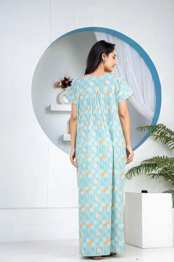 Grid-Buta-Sea-Green_Discharge-Print_Pure_Cotton_NightGown