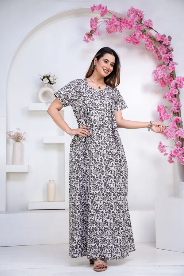 Batik-Flower-Grey_Procian-Print_Pure_Cotton_NightGown
