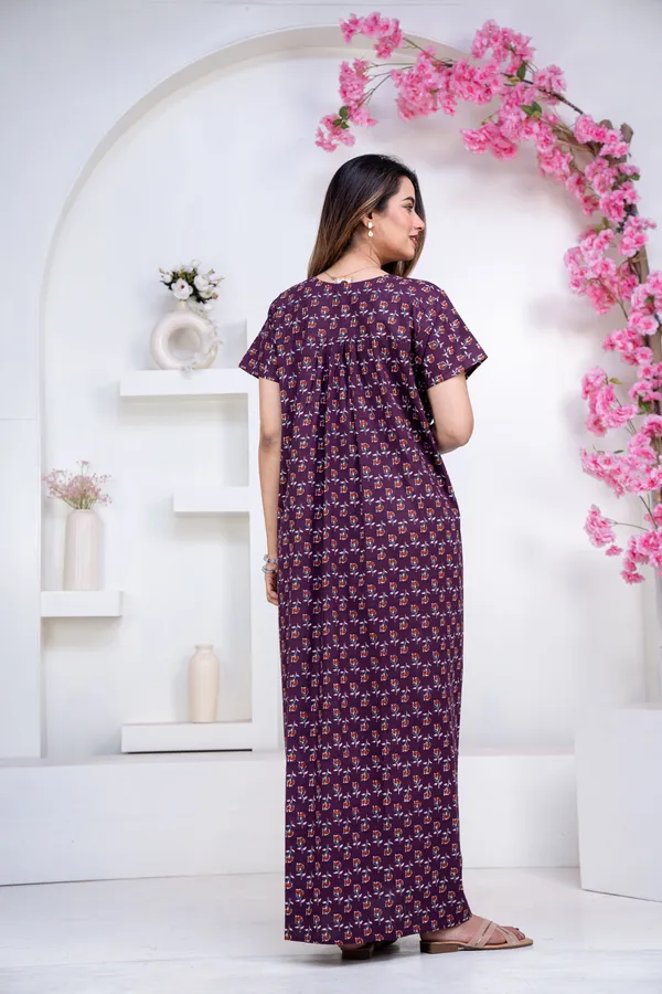 Dandelion-Purple_Procian-Print_Pure_Cotton_NightGown