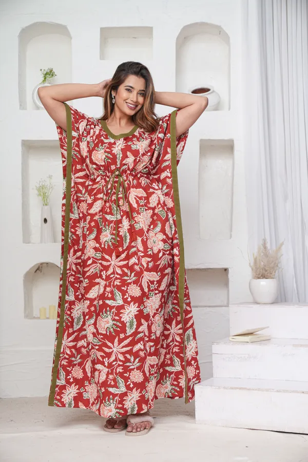 MariGold_Red_LoungeWear_Pure_Cotton_Kaftan