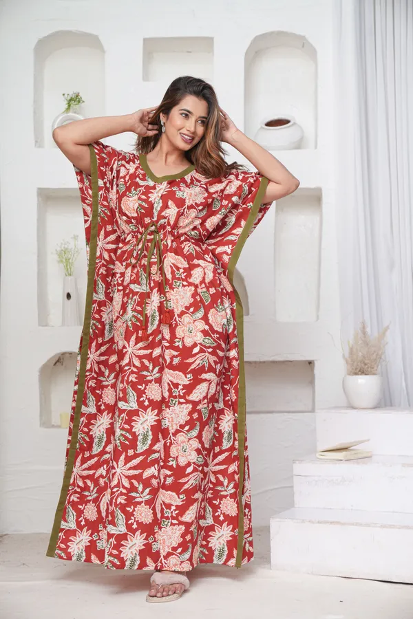 MariGold_Red_LoungeWear_Pure_Cotton_Kaftan