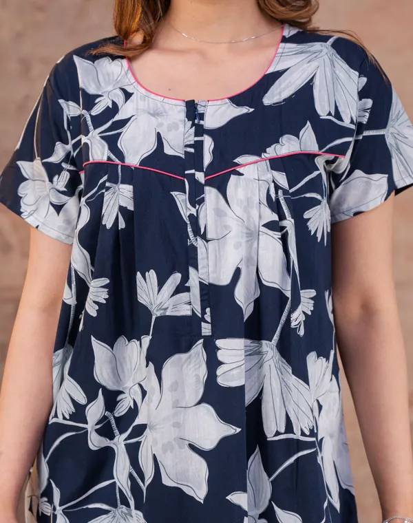 Water-Lily-Navy-Blue_Discharge-Print_Pure_Cotton_NightGown