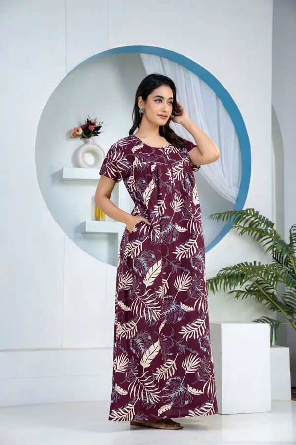 Plum-Leaf-Wine_Discharge-Print_Pure_Cotton_NightGown