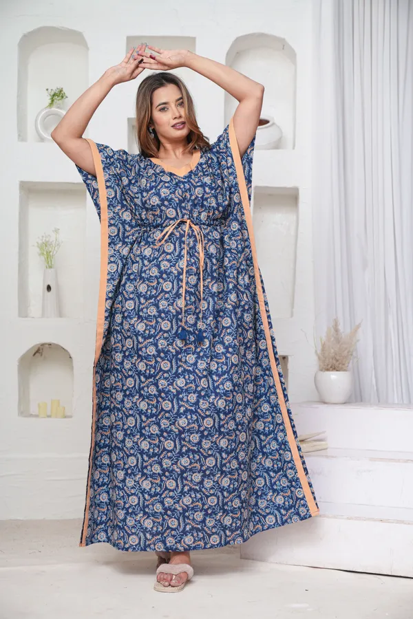 Orange_Flower-Blue_LoungeWear_Pure_Cotton_Kaftan