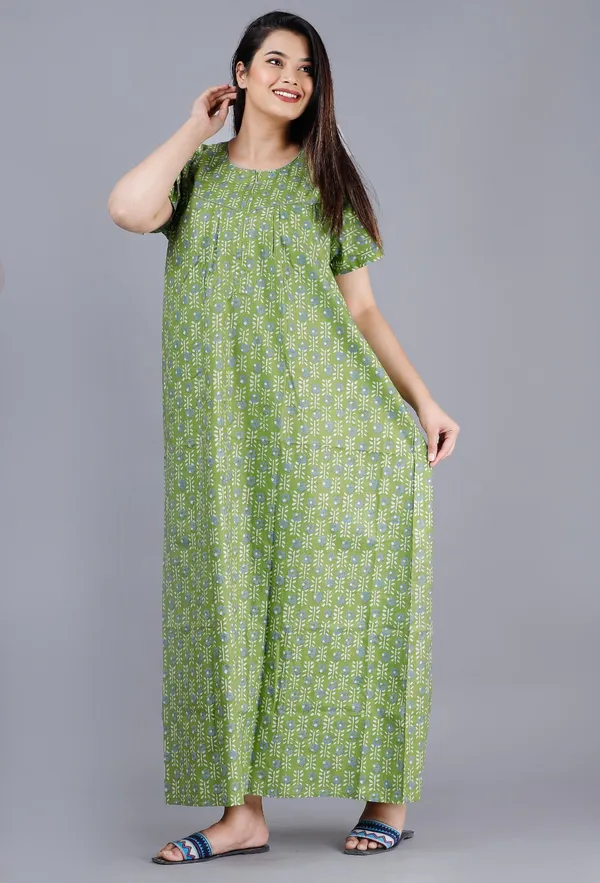 Flower-Green_Procian-Print_Pure_Cotton_NightGown
