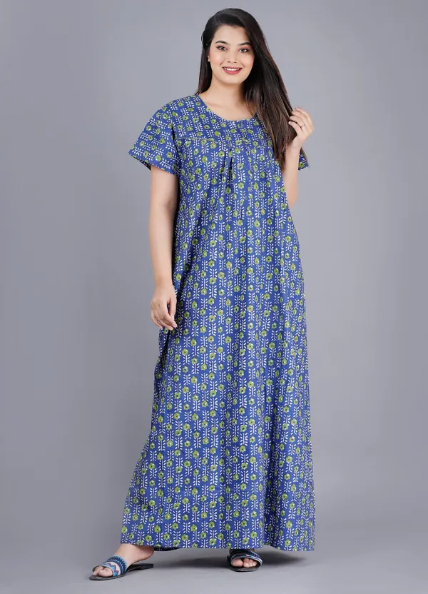 Flower-Blue_Procian-Print_Pure_Cotton_NightGown