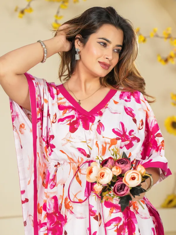 Spray_Flower_Pink_LoungeWear_Pure_Cotton_Kaftan