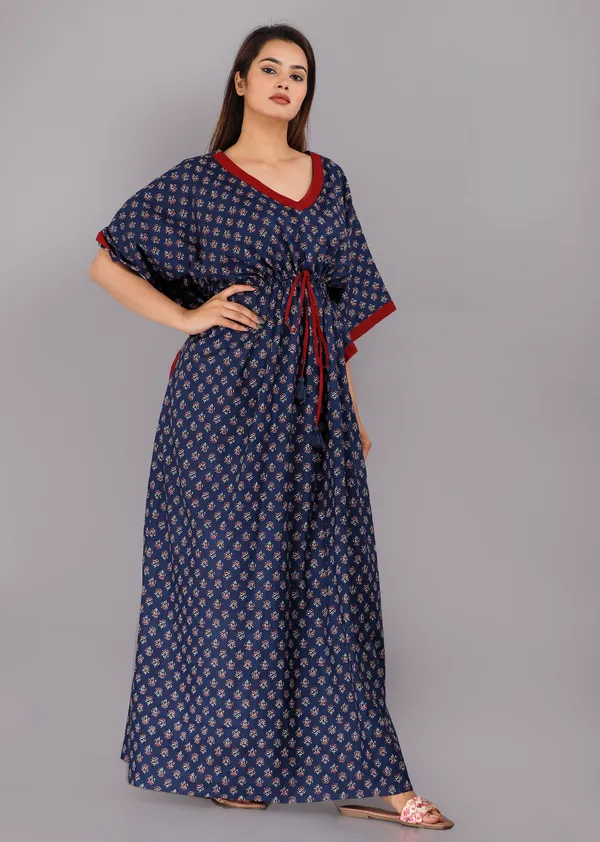 Foot_Buti_Navy_Blue_LoungeWear_Pure_Cotton_Kaftan