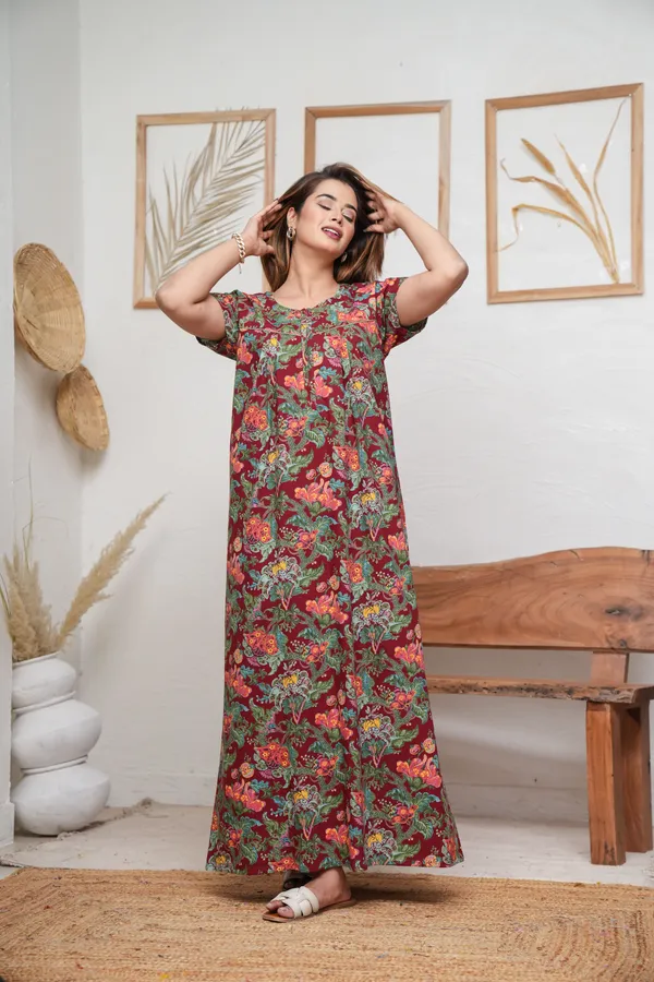 Palaash_Maroon_Discharge-Print_Pure_Cotton_NightGown