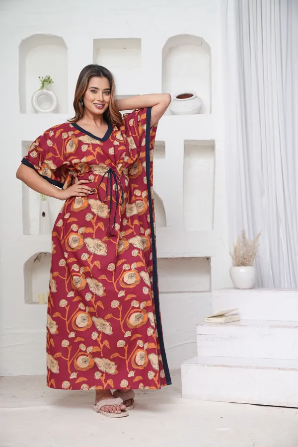 Poppy_Flower-_Maroon_LoungeWear_Pure_Cotton_Kaftan