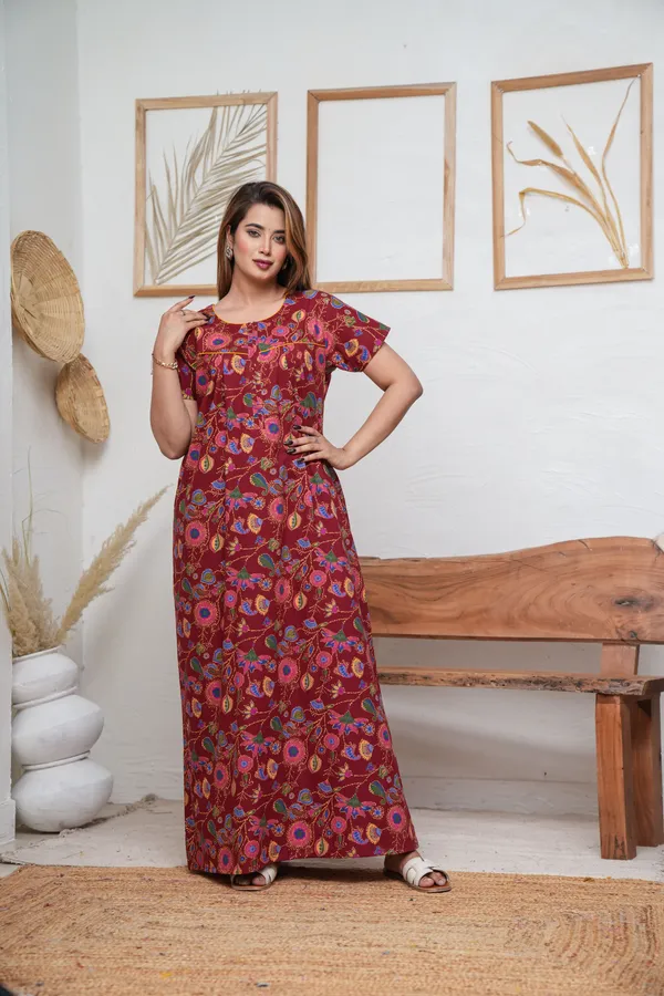 Paisely_Flower_Maroon_Discharge-Print_Pure_Cotton_NightGown