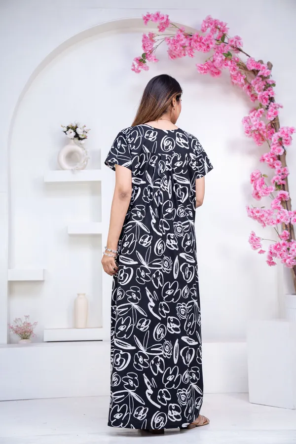 Doodle-Black_Procian-Print_Pure_Cotton_NightGown