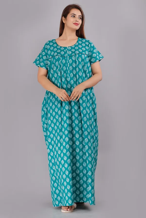 Gulmohar-Sea_Green_Procian-Print_Pure_Cotton_NightGown