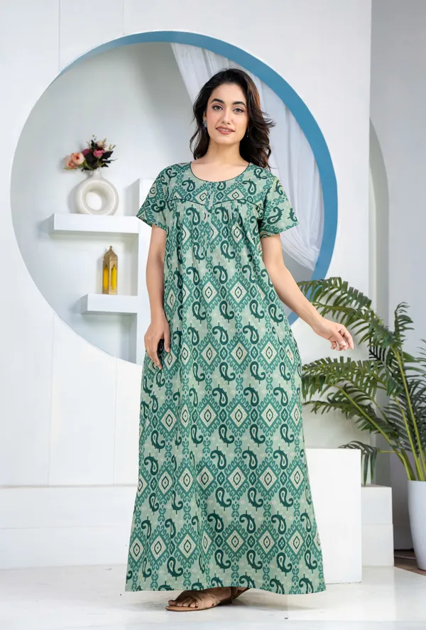 Ikkat-Kairy-Green_Discharge-Print_Pure_Cotton_NightGown