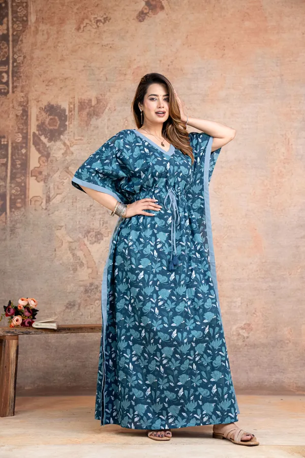 Lotus_Leaves_Blue_LoungeWear_Pure_Cotton_Kaftan