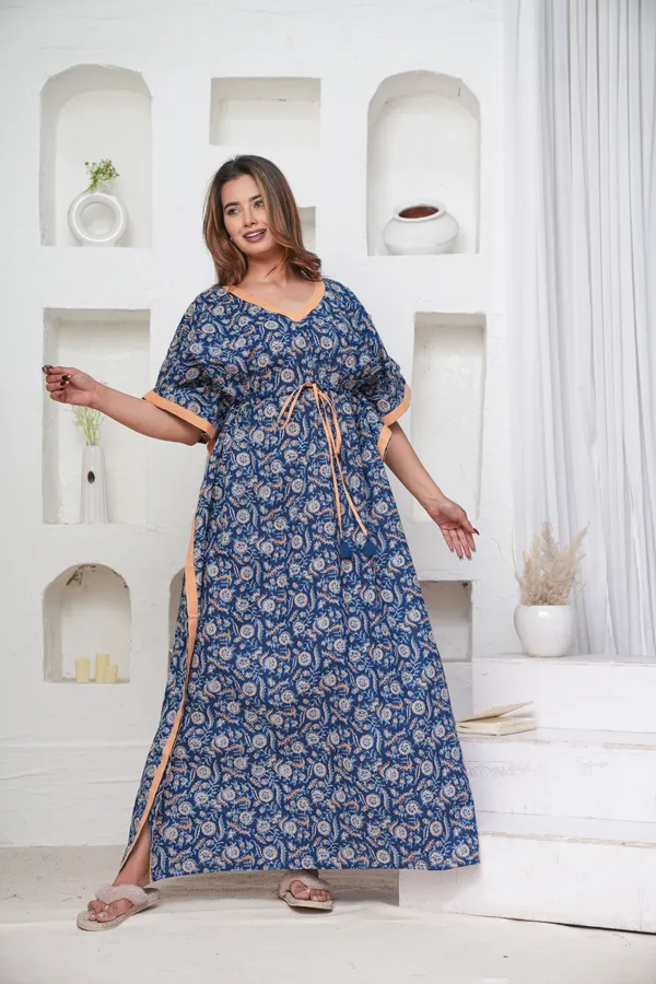 Orange_Flower-Blue_LoungeWear_Pure_Cotton_Kaftan