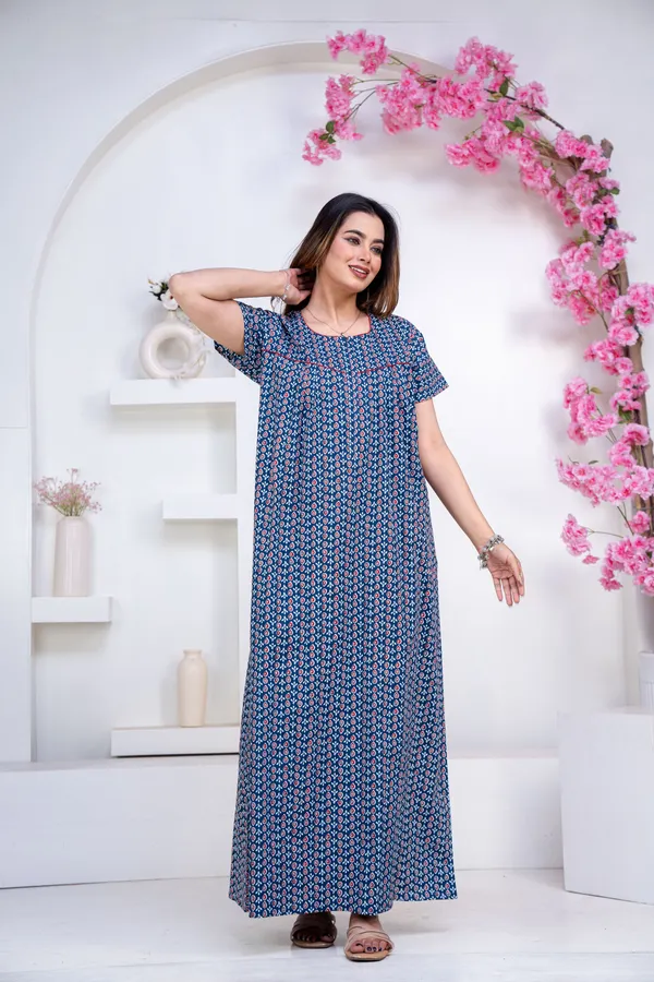 Drop-Buti-Blue_Procian-Print_Pure_Cotton_NightGown