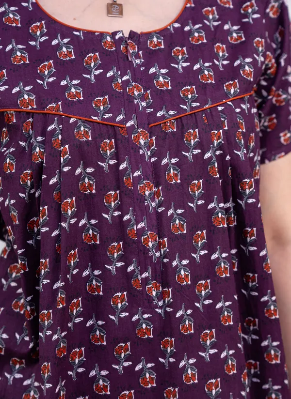 Dandelion-Purple_Procian-Print_Pure_Cotton_NightGown