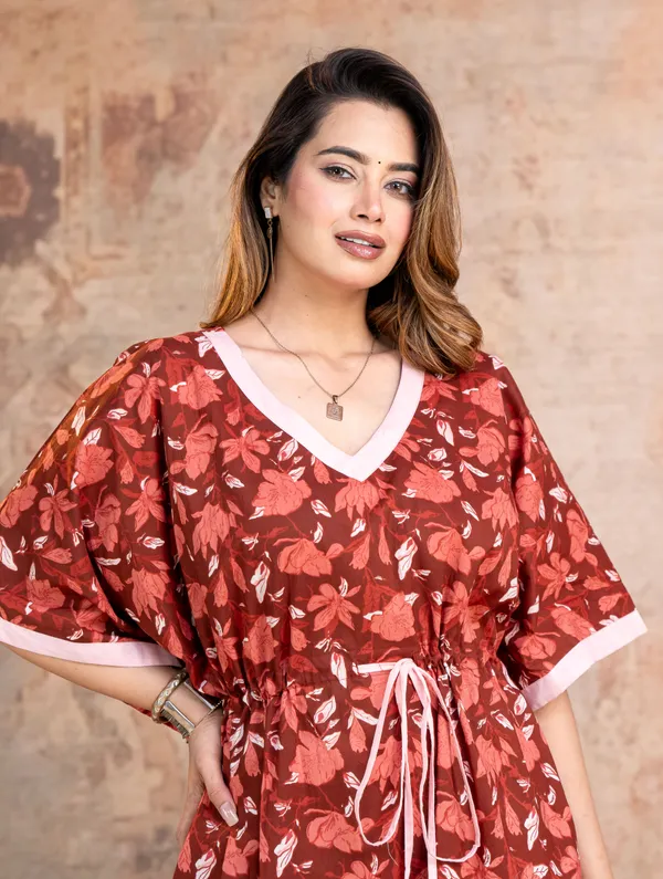 Lotus_Leaves_Maroon_LoungeWear_Pure_Cotton_Kaftan