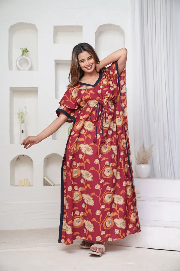 Poppy_Flower-_Maroon_LoungeWear_Pure_Cotton_Kaftan
