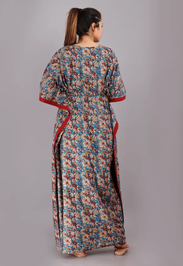 Kalamkari_Flower-Blue_LoungeWear_Pure_Cotton_Kaftan