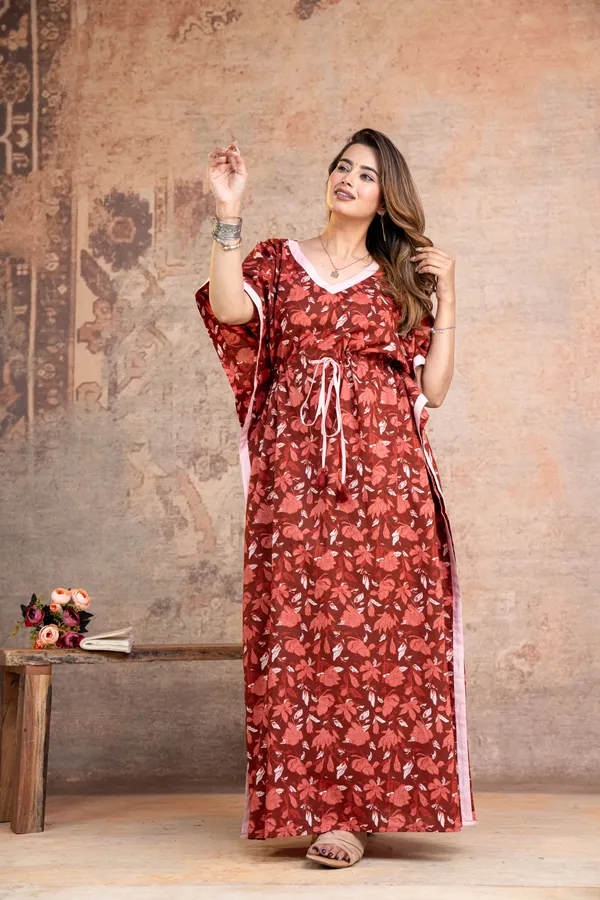 Lotus_Leaves_Maroon_LoungeWear_Pure_Cotton_Kaftan
