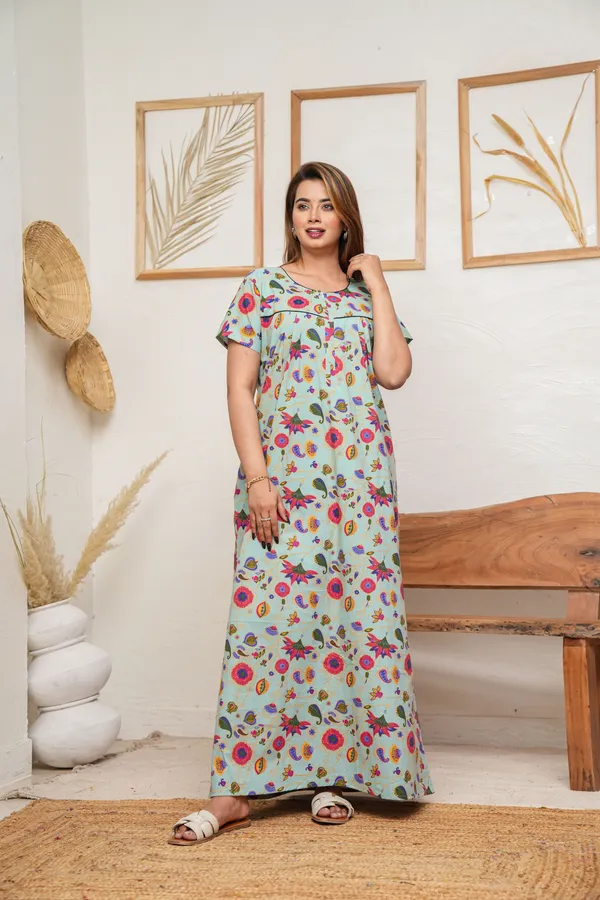 Paisely_Flower_Pista_Discharge-Print_Pure_Cotton_NightGown
