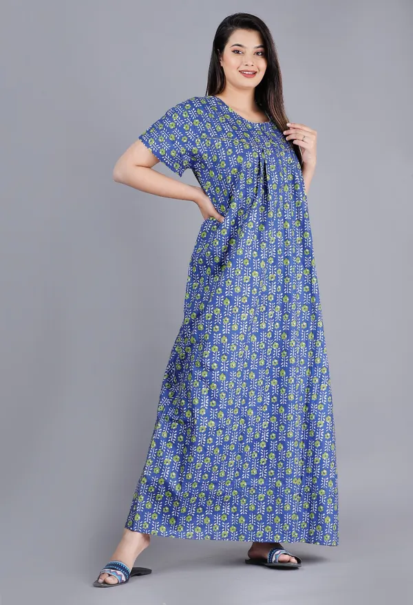 Flower-Blue_Procian-Print_Pure_Cotton_NightGown