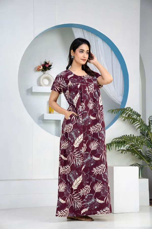Plum-Leaf-Wine_Discharge-Print_Pure_Cotton_NightGown