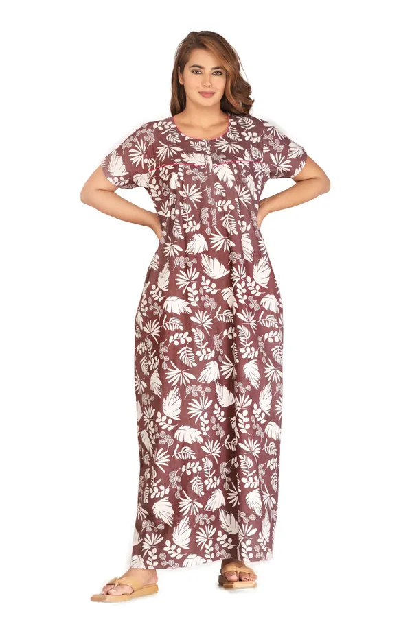 PineLeaf-Grey_Procian-Print_Pure_Cotton_NightGown