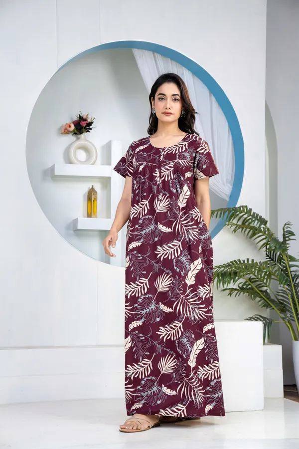 Plum-Leaf-Wine_Discharge-Print_Pure_Cotton_NightGown