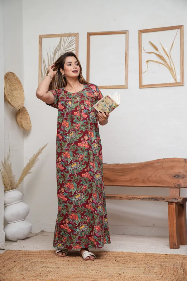 Palaash_Maroon_Discharge-Print_Pure_Cotton_NightGown