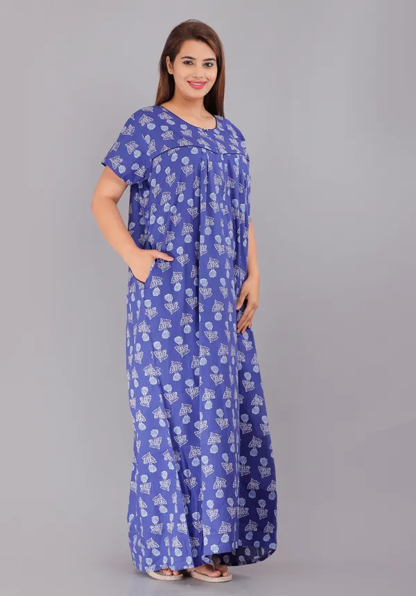 Gulmohar-Blue_Procian-Print_Pure_Cotton_NightGown