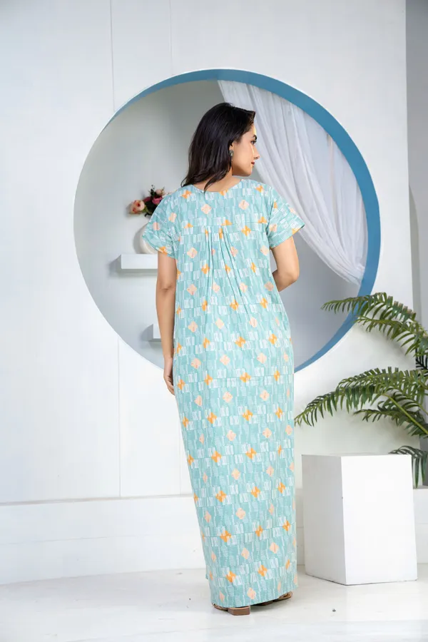 Grid-Buta-Sea-Green_Discharge-Print_Pure_Cotton_NightGown