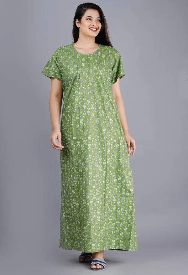 Flower-Green_Procian-Print_Pure_Cotton_NightGown